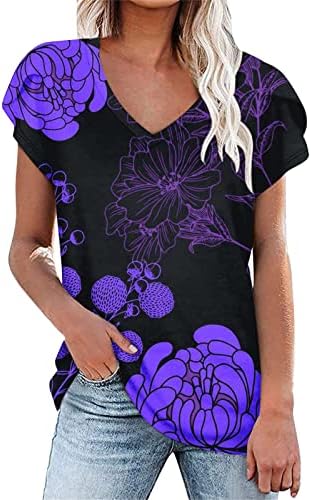 Ženske vrhove Dressy Ležerne prilike modne majice V izrez cvjetne tiskane majice Ljeto udobne vrhove PETAL