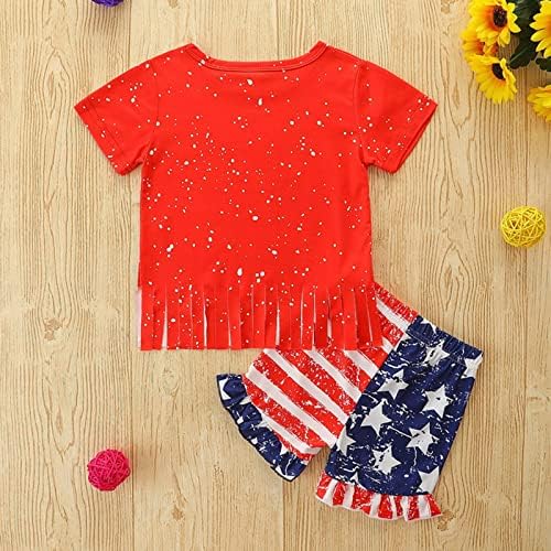 2 kom postavlja dan neovisnosti Baby Girl Outfit majice + kratke hlače Tassle tačke top ruffle Striped Striped
