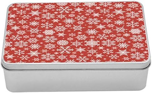 Ambesonne crvena metalna kutija, razne različite snježne pahulje sa bogatim detaljima Božićna sezona u zimskom