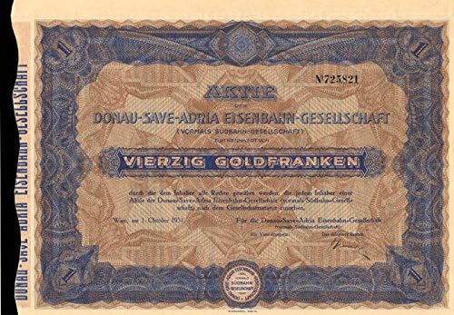Donau-Save-Adria Eisenbahn - Gesellschaft-Stock Certifikat