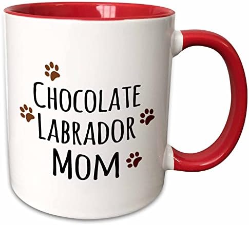 3drose 154147_5 Chocolate Labrador pas mama-laboratorija smeđa blatna šapa štampa šolja, 1 tačka, crvena