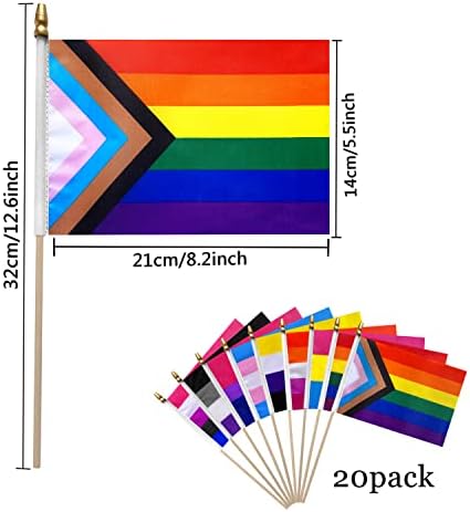 Lusean Mali Mini Progress Rainbow Pride Gay Stick zastava Postavite LGBT ručnu zastavu, 8,2 x 5,5 inča,