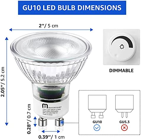 MASTERY MART LED Gu10 reflektorske sijalice, ekvivalent od 50 vati, 5.5 W sa mogućnošću zatamnjivanja, reflektor