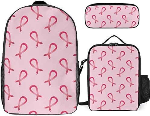 Rak dojke svijest Pink ribons 3kom laptop ruksak Set slatka Teens torba za knjige sa Ručak torba Pencil