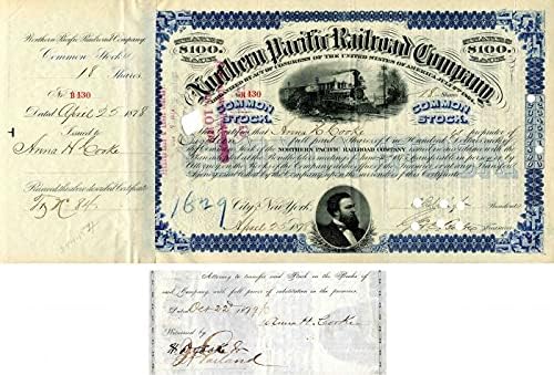 Northern Pacific Railroad Co. Izdaje i potpisuje Anna H. I H. D. Cooke - Stock certifikat