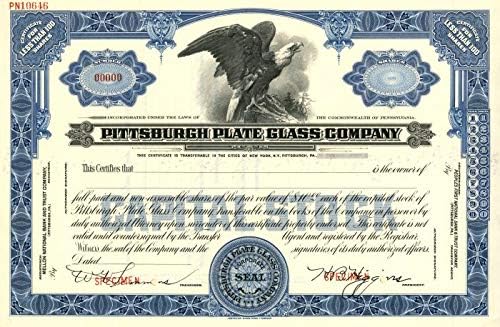 Pittsburgh Plate Glass Co. - Certifikat Zaliha