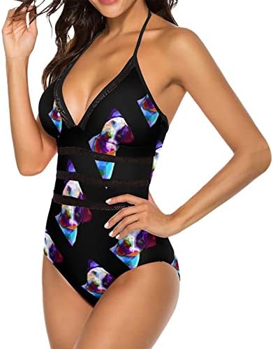 Šareni bostonski terijer ženski jedno komad kupaći kostim V izrez atletski kupaći kostimi Backeless kupaći