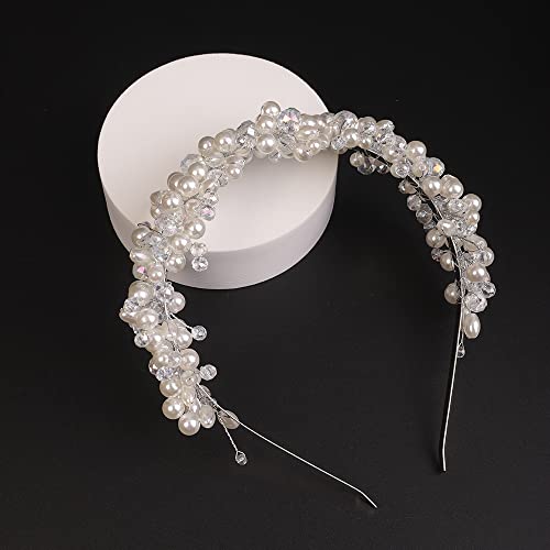 Teyglen Floral Wedding Pearl Crystal Tiara Hair Crown Vintage Pearl Rhinestone traka za glavu komadi za