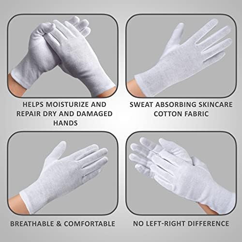Varmex-ove bijele pamučne rukavice za suhe ruke hidratantni ekcem preko noći | Rukovanje sa spavanjem srebrni