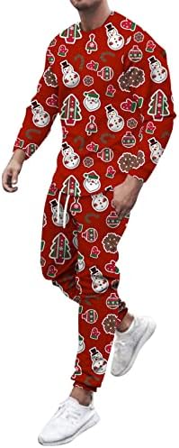 Muška jesenski zimski božićni dvodijelni set tiskani o vratu dugih rukava vrhunske bluze i duge pantalone