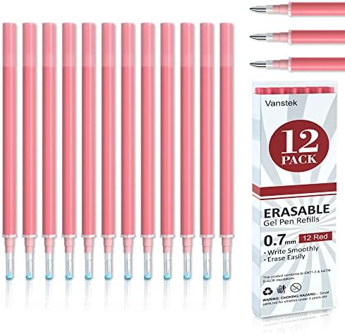 Vanstek 12 red Erasable Gel pen Refills, gel ink Refills kompatibilan sa Frixion & Friction izbrisive olovke, Fine Point 0.7 mm, savršen za pisanje Planer & križaljke