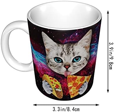 Svemirska mačka Pizza slatka smiješna šolja za kafu za žene muškarci odrasli keramičke šalice 12 oz za višekratnu upotrebu s ručkom radni dečko rođendanski poklon personalizirani