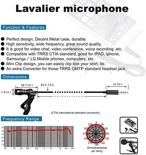 ZSEDP Lavalier rever mikrofon omnidirekcioni mikrofon sa sistemom Easy Clip On savršen za snimanje intervjua