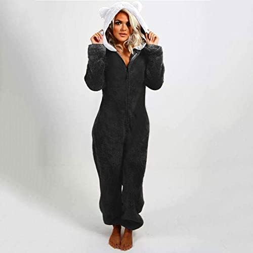Seksi pidžama za žene Jedan komad Zip up s kapuljačom s kapuljačom V izrez ROMPER JUMPSUIT PLUS POSEĐE LONGLE